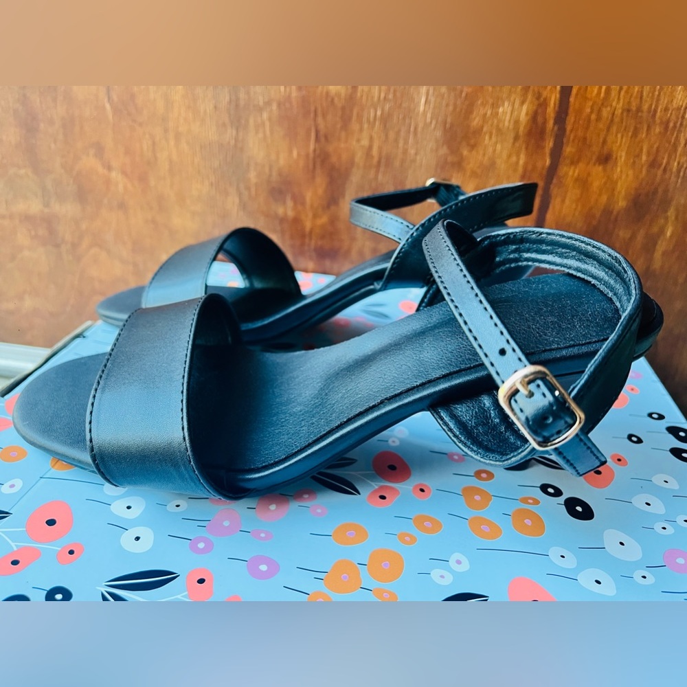 Black ankle strap sandal heels